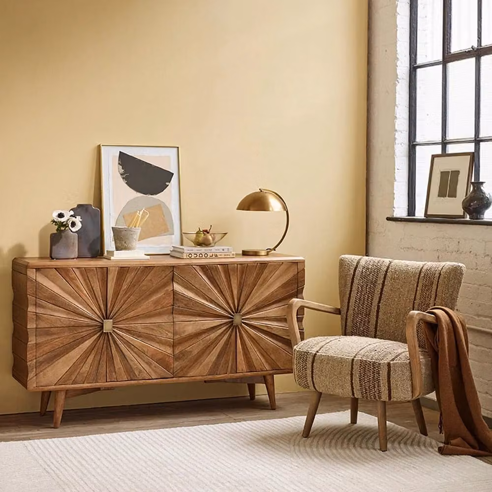Atkin and Thyme Agnes Mid-Century Geometric Mango Wood and Metal Sideboard in Brown and Black