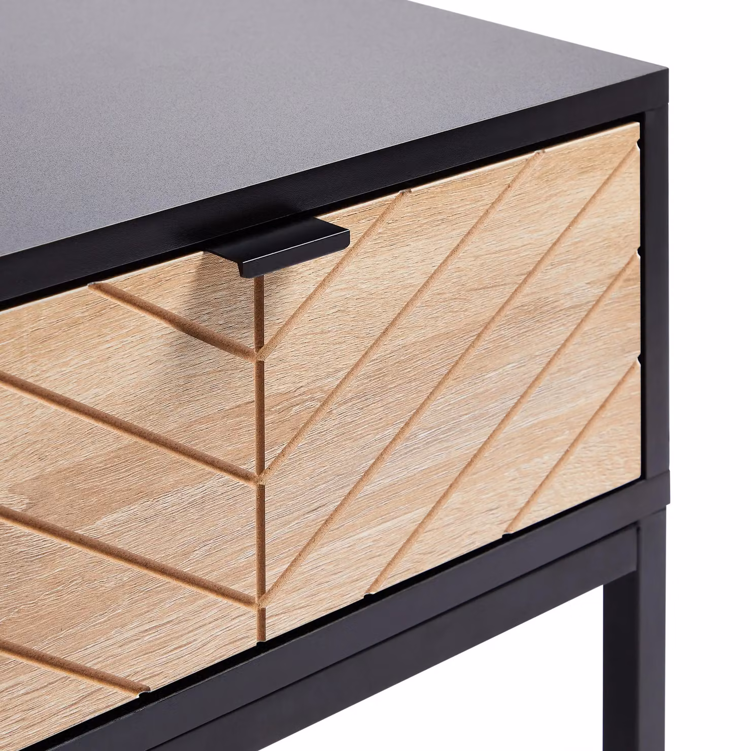 VonHaus Dalton 1 Drawer Chevron Design Side Table in Black, W/D/H: 40 x 40 x 45 cm – 4