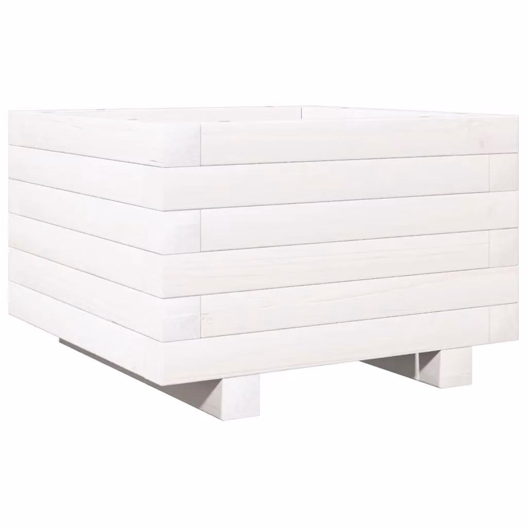Berkfield Home White Solid Wood Pine Garden Planter Tub W: 40 cm, D: 40 cm, H: 26.5 cm – 2