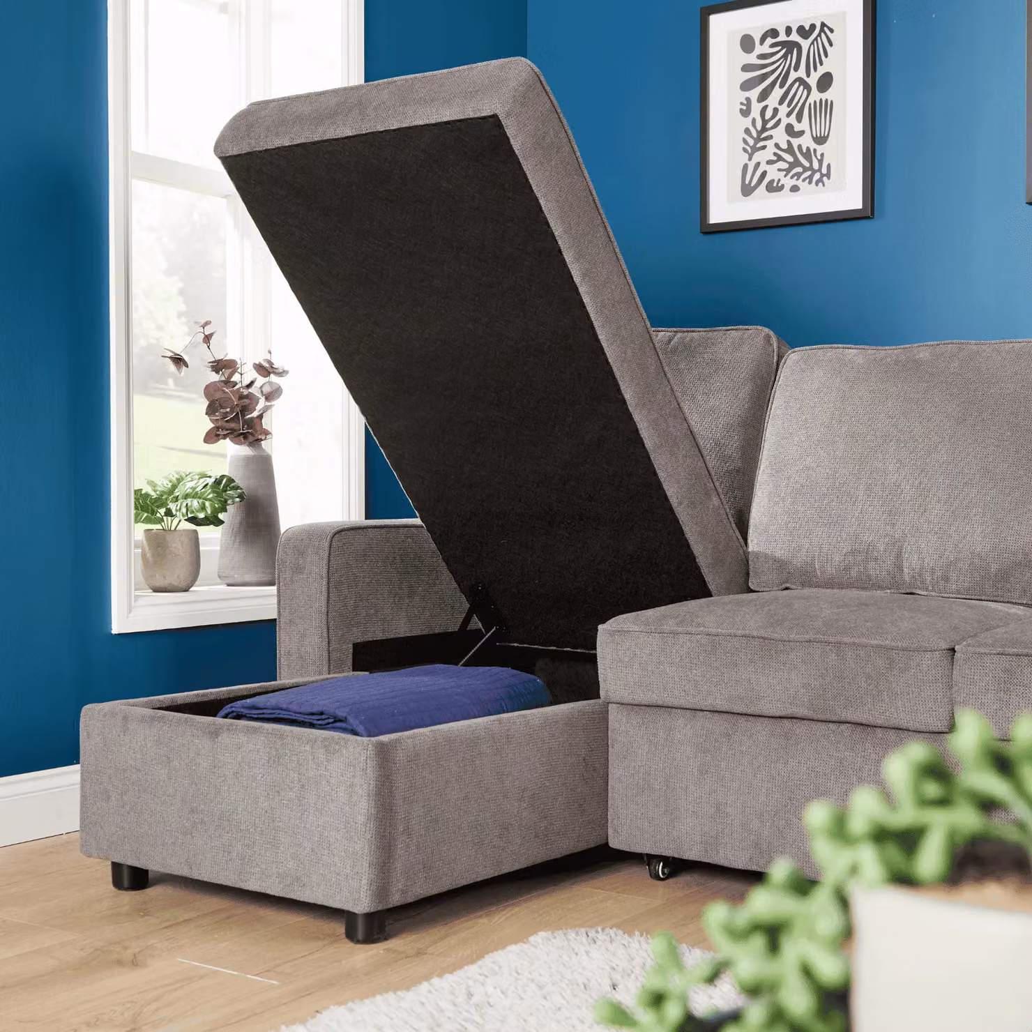 Home Source Reversible L-Shape Sectional Corner Sofa Bed in Grey Fabric with Pull-Out Drawer, W/D/H: 207 x 138 x 91 cm – 3