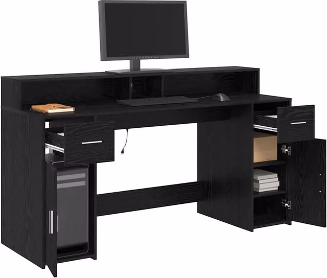 Berkfield Home Modern Writing Desk in Black Oak, W/D/H: 160 x 55 x 91 cm