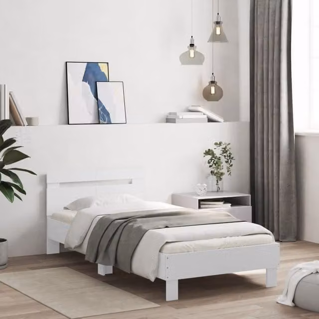 Berkfield Home White Bed Frame with Headboard, W/D/H: 100 x 200 cm