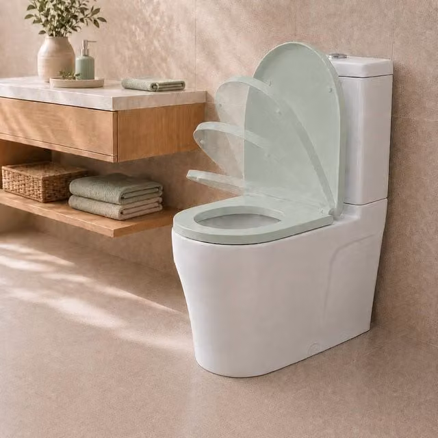 Futura D-Shaped Soft Close Toilet Seat in Pale Green, Premium Thermoplastic with Quick Release and Removable Features, 50 cm – 1