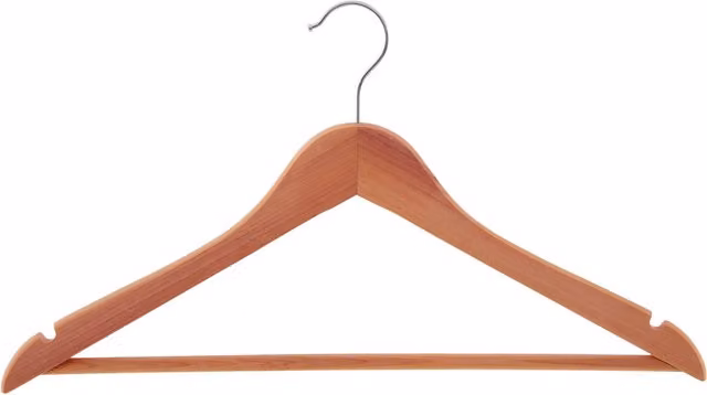 Orsina Brown Wood Clothes Hanger with Notches and Metal Bar