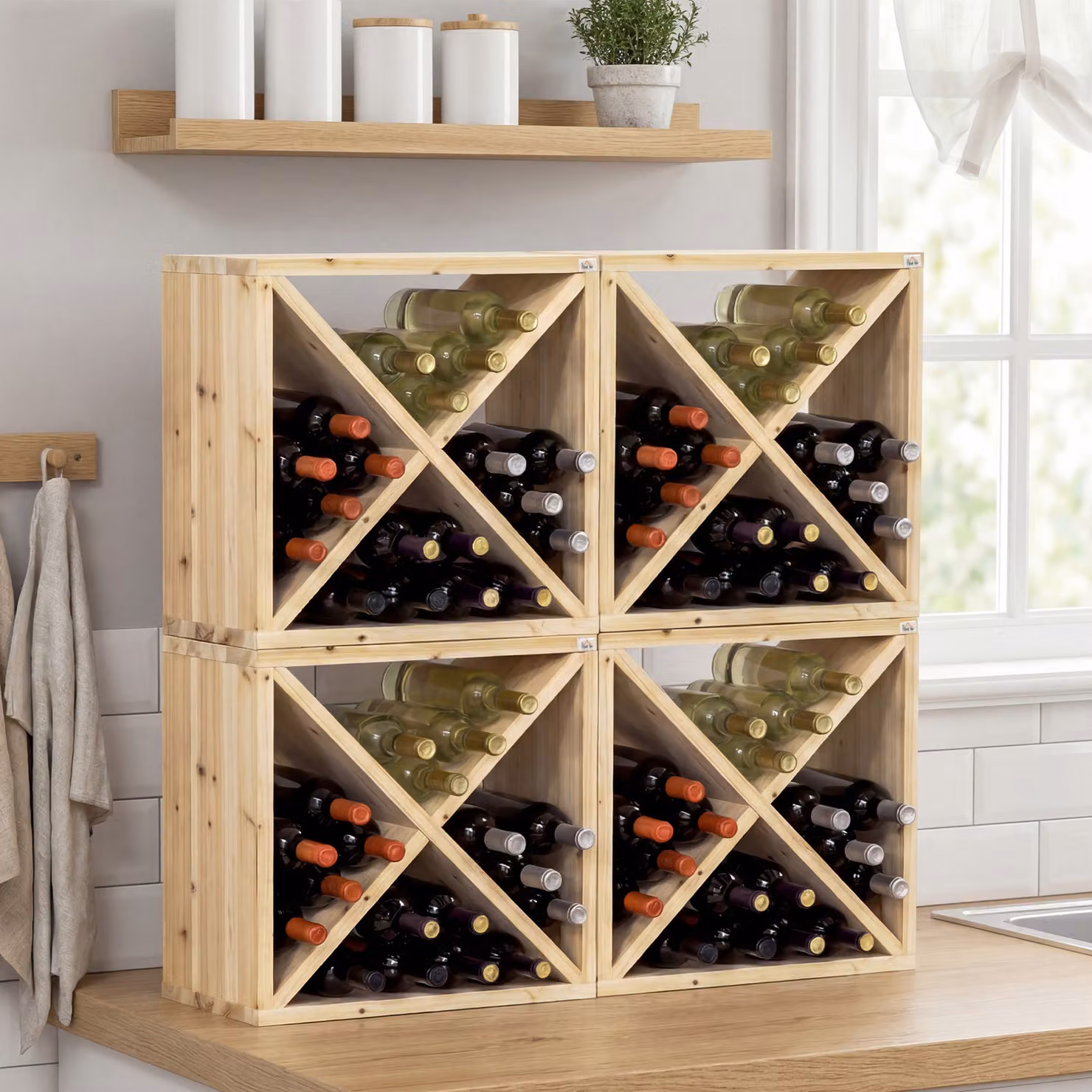 HOMCOM 24 Bottle Rustic Pine Wood Wine Rack in Brown – 7