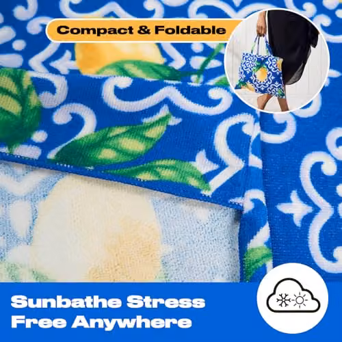 OHS Mediterranean Graphic Microfibre Beach Towel in Blue and White, W/H: 75 x 215 cm – 3