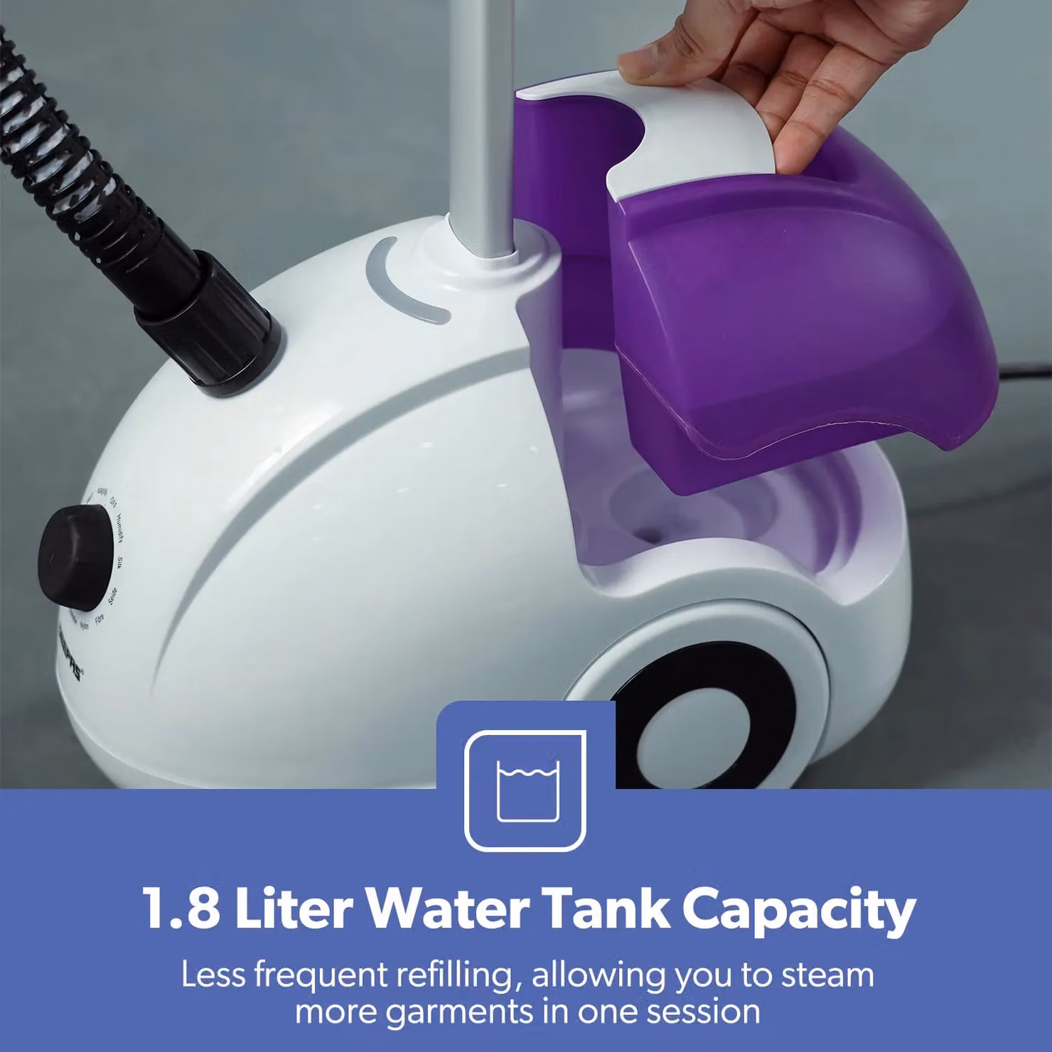Geepas 2000W Upright Garment Steamer with 1.8L Water Tank and 11 Steam Modes in White or Purple – 2