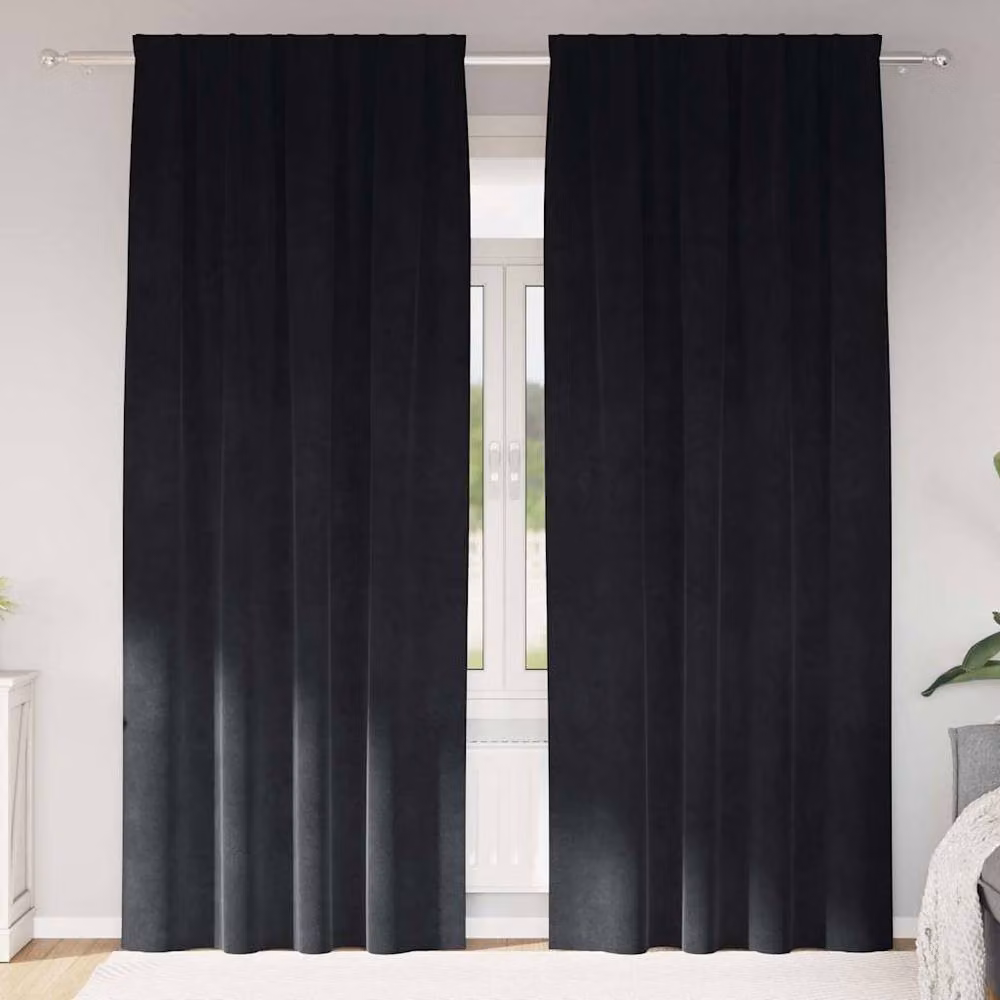 Berkfield Home Modern Blackout Velvet Curtains in Black, 2 Pack, H 225 cm x W 140 cm – 2