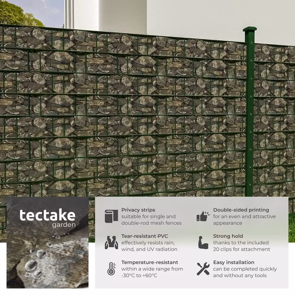tectake 1 Privacy Film Stone-Optics in Beige PVC Strip with Clamp – 2