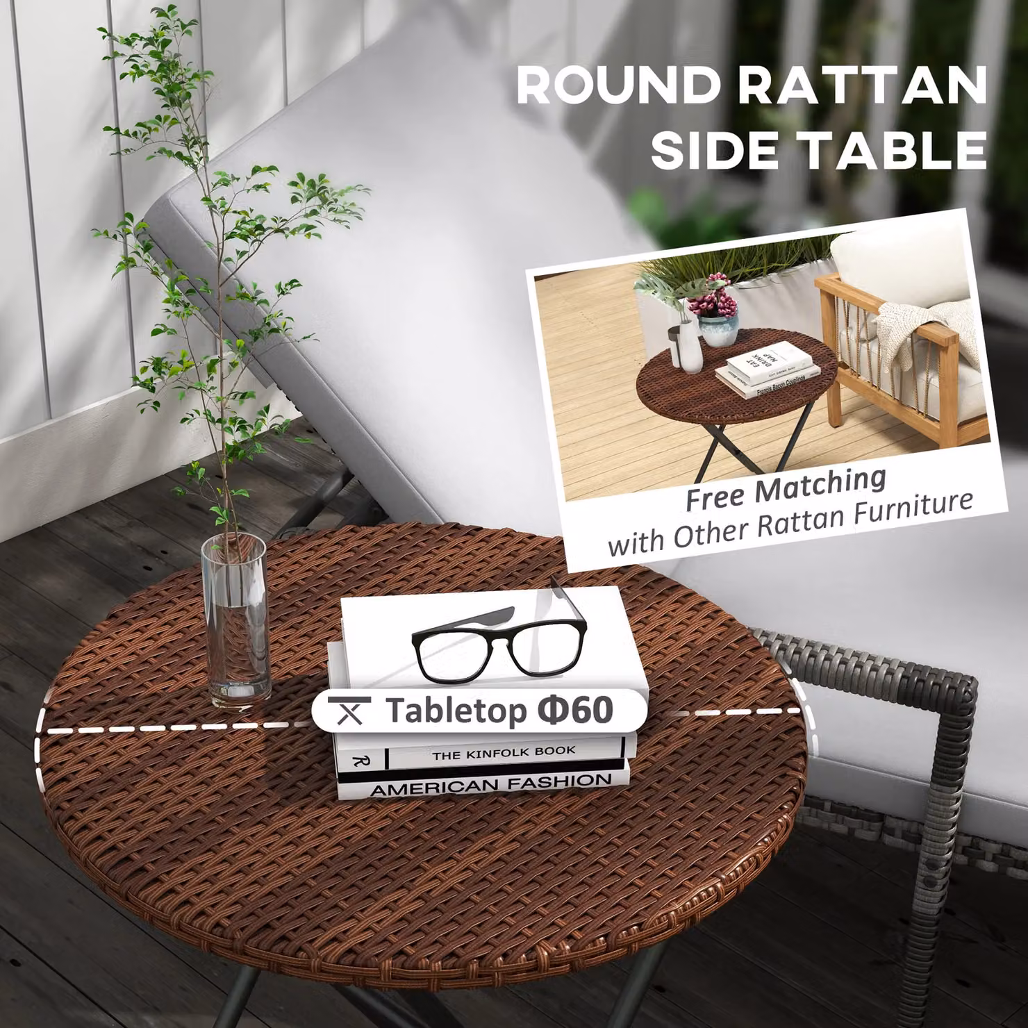 OUTSUNNY Foldable Outdoor Coffee Table with Metal Frame and PE Rattan in Mixed Brown – 4