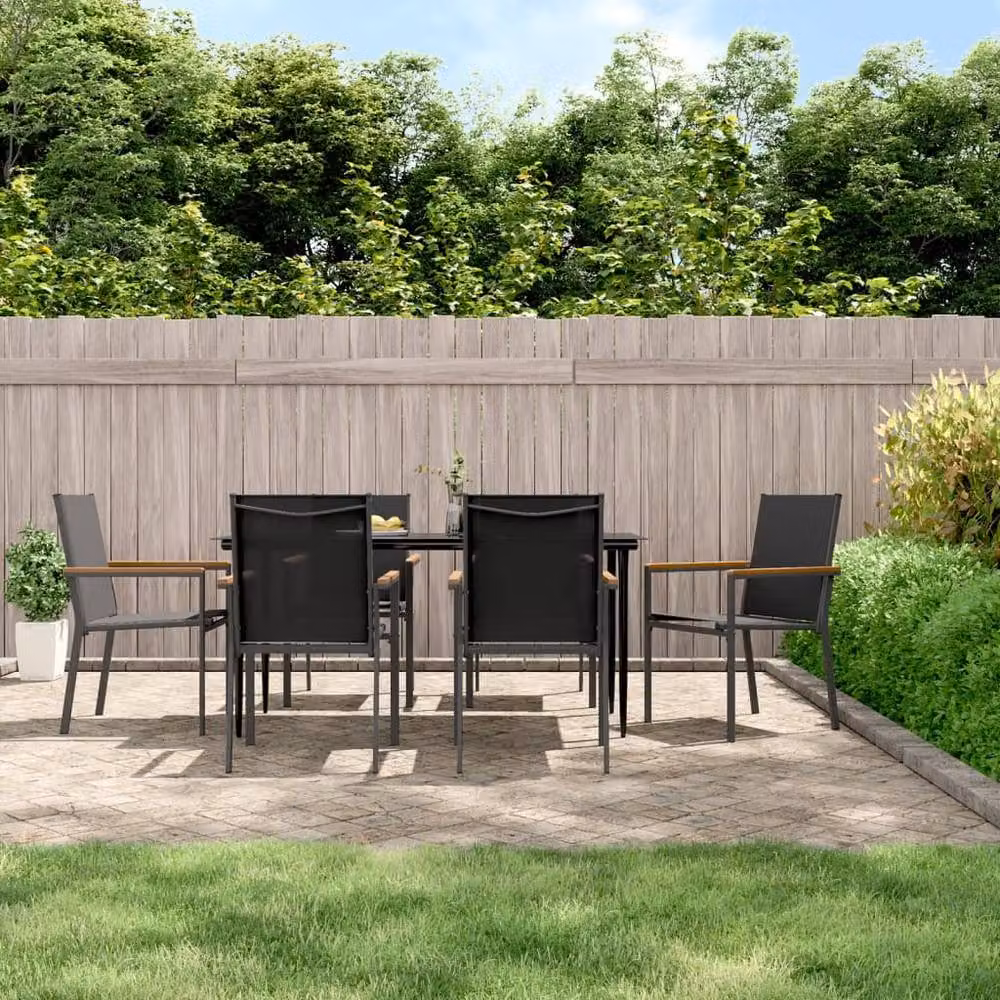 Berkfield Home Beautiful 7 Piece Garden Dining Set in Black Textilene and Powder Coated Steel – 2