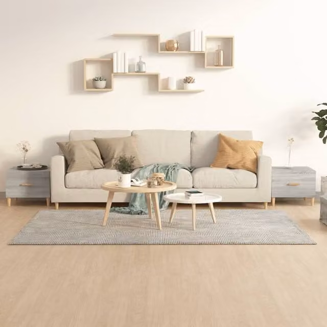 Berkfield Home Set of 2 Grey Sonoma Coffee Tables, W/D/H: 50 x 50 x 40 cm