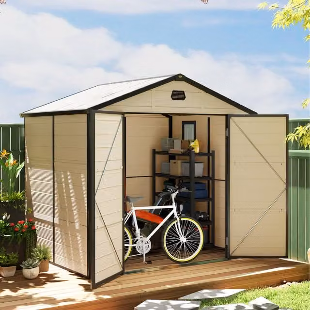 Outsunny Garden Shed with Foundation Kit, Lockable Single Door and Window in White or Beige