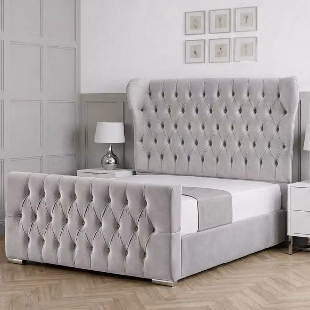 Living Comfort Bedz Velvetine Upholstered Gas Lift Storage Bed in Silver, W/D/H: 140 x 200 cm
