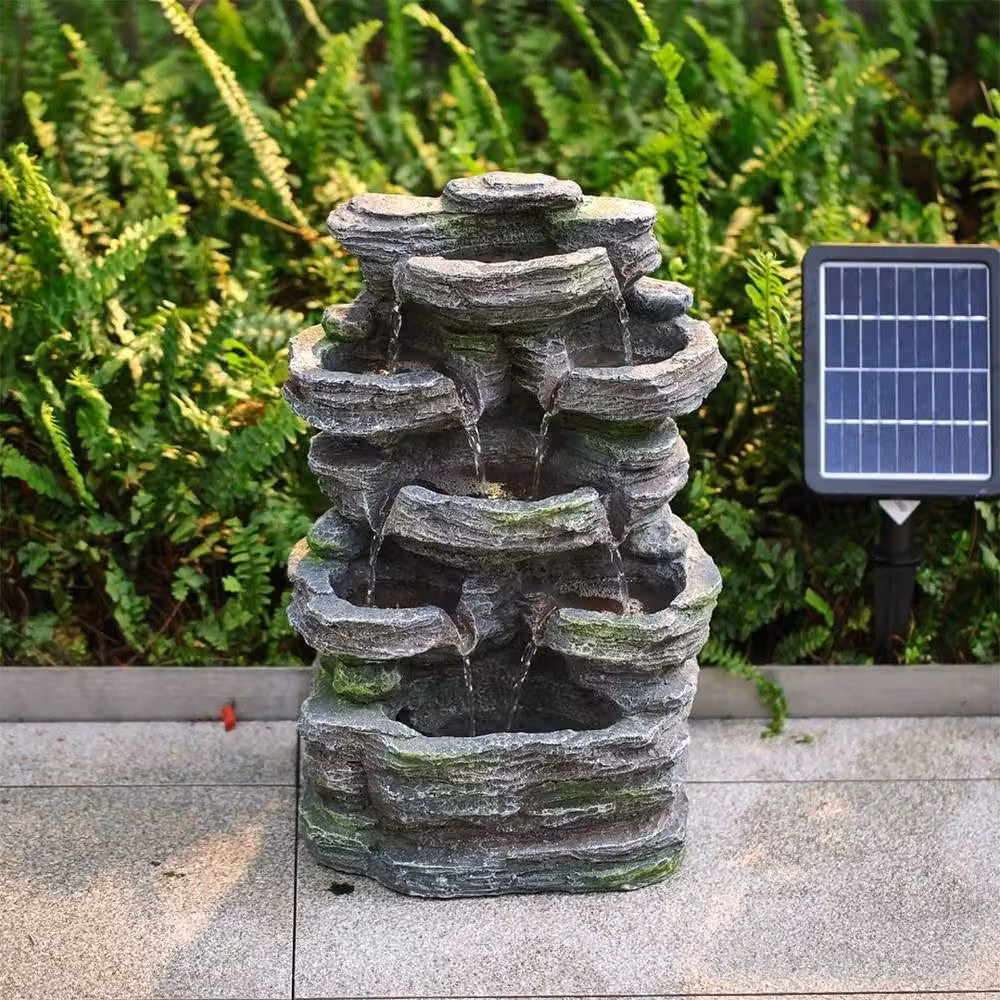 Kelvenix Grey Solar Rockery Cascade Water Fountain with Rustic Stone Effect, W/D/H: 45 x 45 x 28 cm – 3