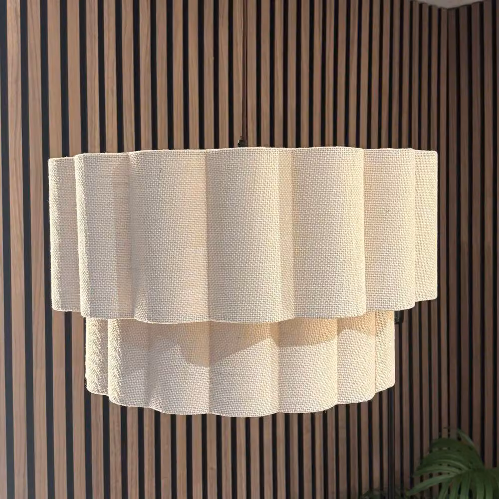 CGC Lighting Selina Scalloped Two Tier Drum Lampshade in Beige Linen, Diameter: 48 cm – 3