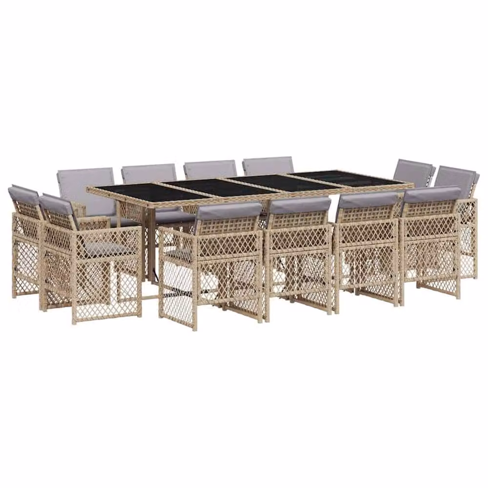 Berkfield Home 13 Piece Poly Rattan Garden Dining Set with Beige Cushions – 2