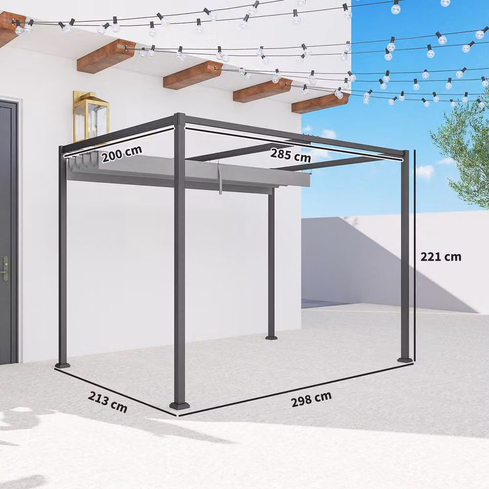 Outsunny Metal Pergola Gazebo with Retractable Canopy in Grey, W/D/H: 285 x 221 x 213 cm – 4