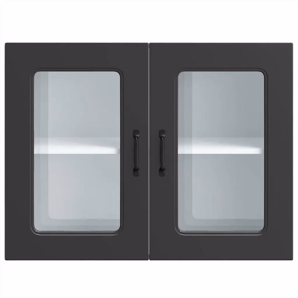 Berkfield Home Kalmar Black Wall Mounted Kitchen Cabinet with Glass Doors and Internal Shelves – 4