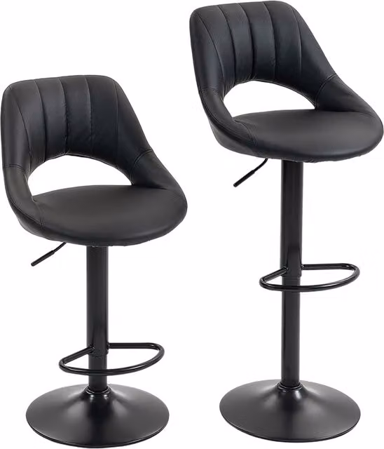 HOMCOM Set of Two Black Faux Leather Swivel Bar Stools