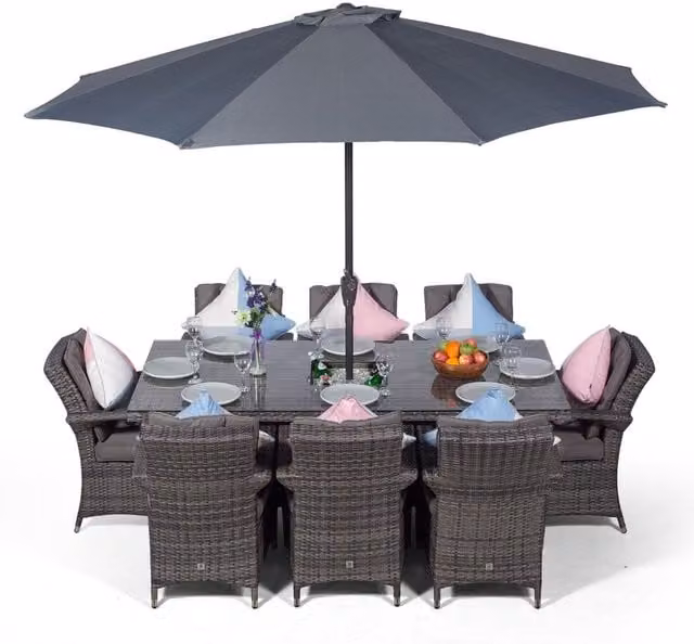 Giardino Arizona Modern Rattan Patio Dining Set with Ice Bucket Drinks Cooler in Grey and Brown for 8 People