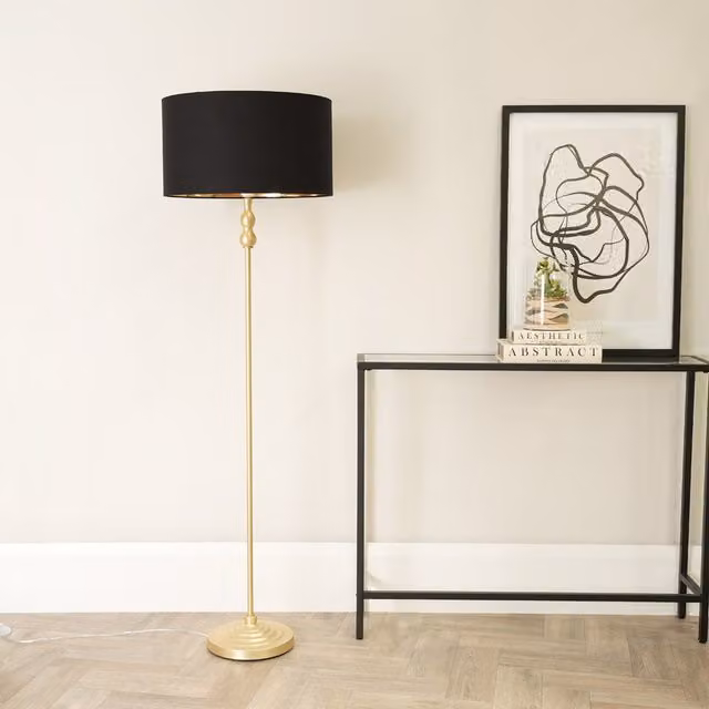 ValueLights Maggie Gold Floor Lamp with Metallic Shade in Black and Gold/Brass