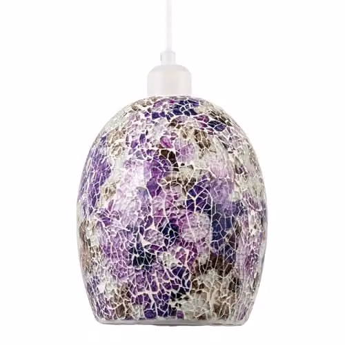 Happy Homewares Floral Inspired Crackle Mosaic Glass Oval Pendant Light Shade in Purple and Brown, W: 20 cm, H: 18 cm – 1