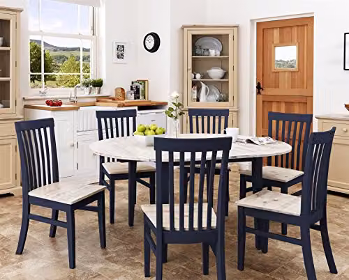 Statement Furniture Florence Extendable Round Oval Kitchen Dining Table in Blue, W/D/H: 115 x 115 x 74 cm – 2