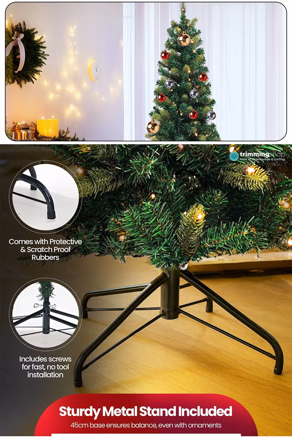 Neel Blue Pre-Lit Artificial Slim Green Christmas Tree with Warm LEDs, Height: 121.92 cm – 4