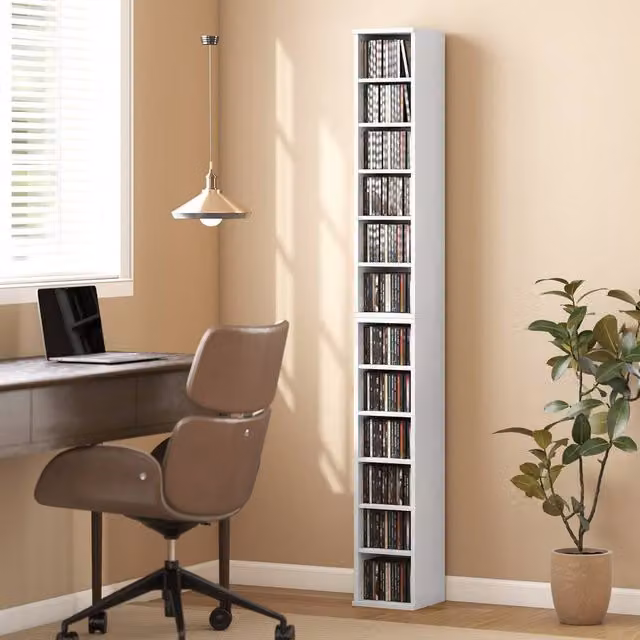HOMCOM Set of 2 White Wall Mounted CD and DVD Storage Units with Adjustable Shelves – 1
