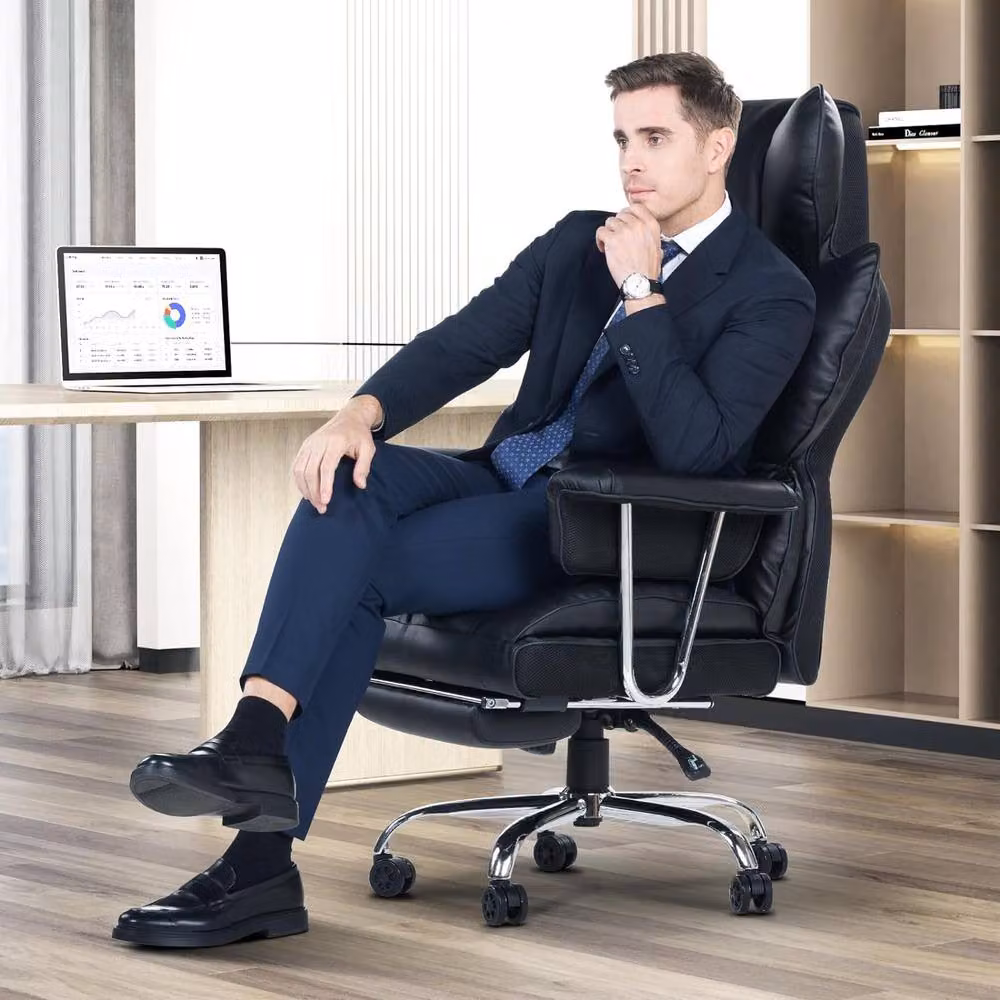 Gartistgo Ergonomic High Back Black Leather Office Chair with Footrest and Headrest – 2
