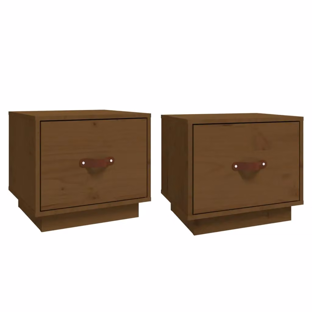 Berkfield Home Set of 2 Rustic Solid Wood Pine Bedside Cabinets, Honey Brown, W/D/H: 40 x 34 x 35 cm – 1