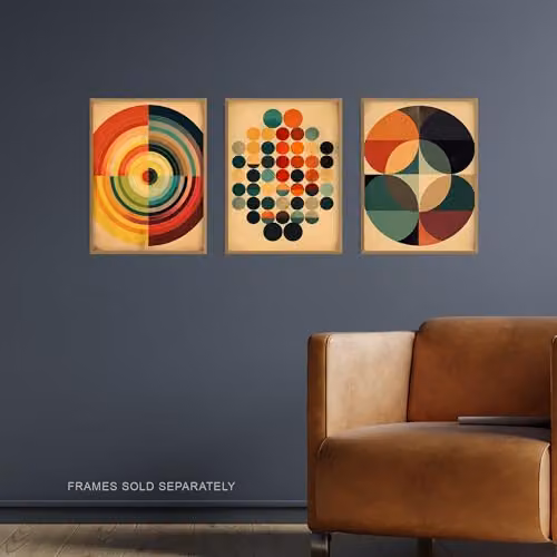 Artery8 Set of 3 Bauhaus Mid Century Modern Abstract Geometric Wall Art Paper Poster Prints, Multicolour, W: 21.0 cm, H: 29.7 cm – 2