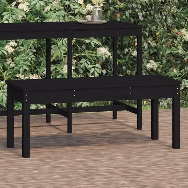 Berkfield Home Rustic Black Solid Pine Garden Bench W/D/H: 109 x 44 x 45 cm