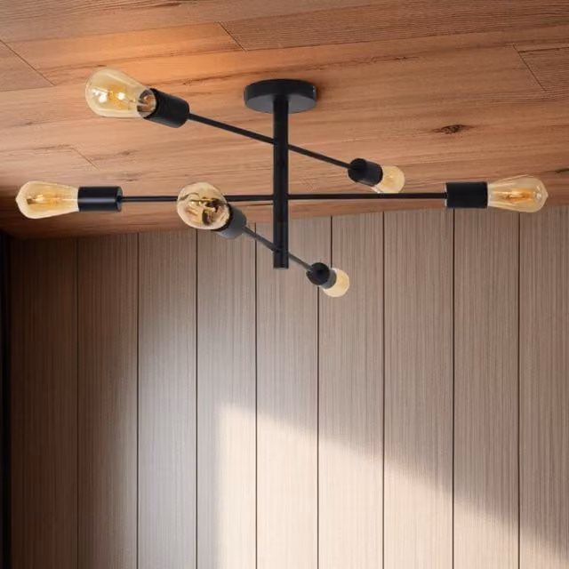 Pagazzi Gosto 6 Light Semi Flush Ceiling Light, Black, W/D/H: 40 x 30 x 66 cm