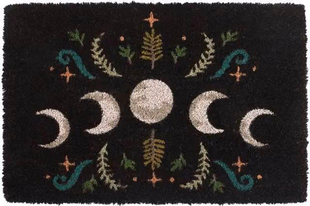 Something Different Dark Forest Moon Phases Door Mat in Black and Multicolour