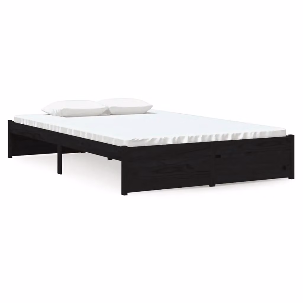Berkfield Home Modern Small Double Bed Frame in Black Solid Pine Wood W: 120 cm, L: 190 cm – 2