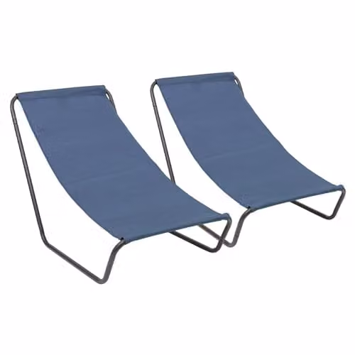 Harbour Housewares Pack of 2 Folding Sun Loungers in Navy Blue with Powder Coated Steel Frame – 1