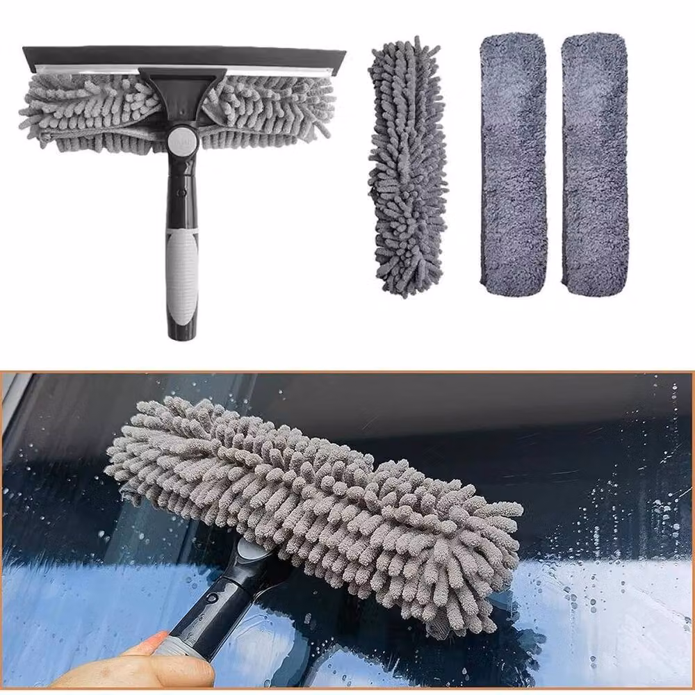 FLAVORA Grey Glass Cleaning Squeegee with Telescopic Handle and Microfibre – 2