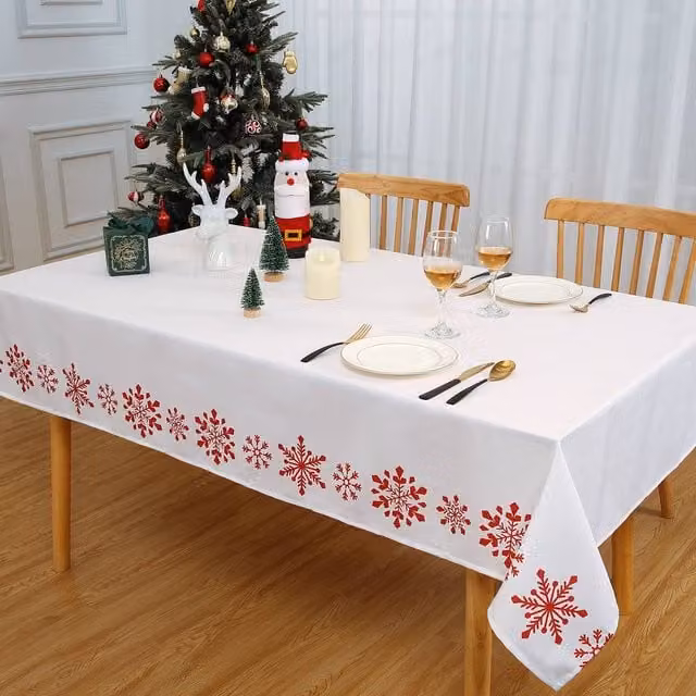 London Boutique Christmas Snowflake Washable Rectangular Tablecloth, White, W: 137.16 cm, L: 274.32 cm – 1