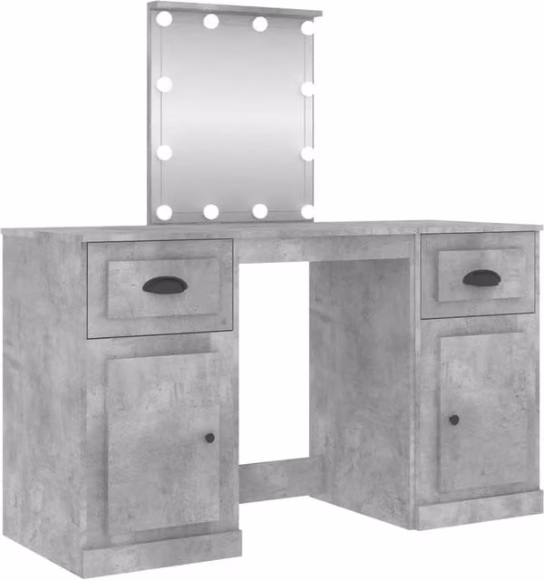 Berkfield Home Modern Hollywood LED Dressing Table in Concrete Grey, W/D/H: 130 x 50 x 132.5 cm – 1