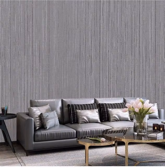 Living and Home Self-Adhesive Abstract Striped PVC Wallpaper Roll in Grey – 1