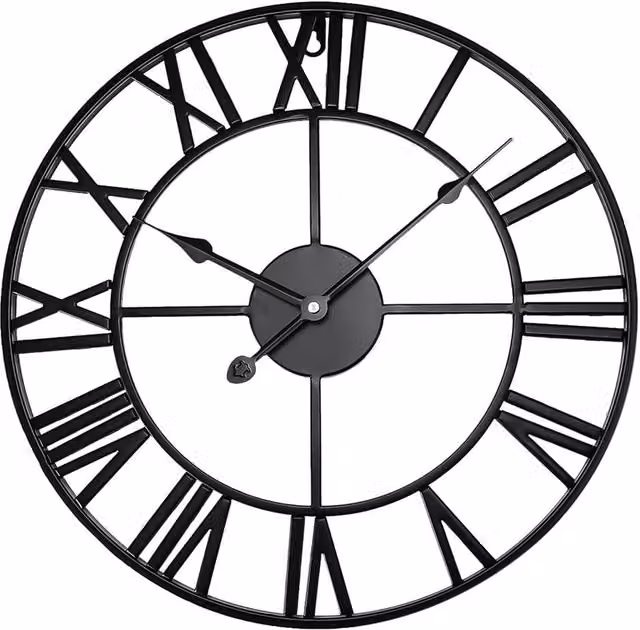 Crystals Black Metal Round Analog Garden Wall Clock with Roman Numerals, W/D/H: 60 x 60 x 60 cm – 1