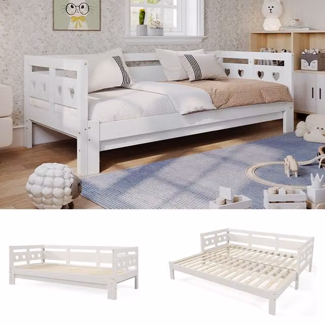 Matteo Solid Wood 3FT Single Daybed Cabin Bed and Sofa Bed in White, W/D/H: 190 x 90 x 90 cm