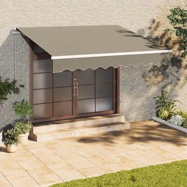Livingandhome Grey Polyester Retractable Patio Awning with Folding Arms, Width: 300 cm