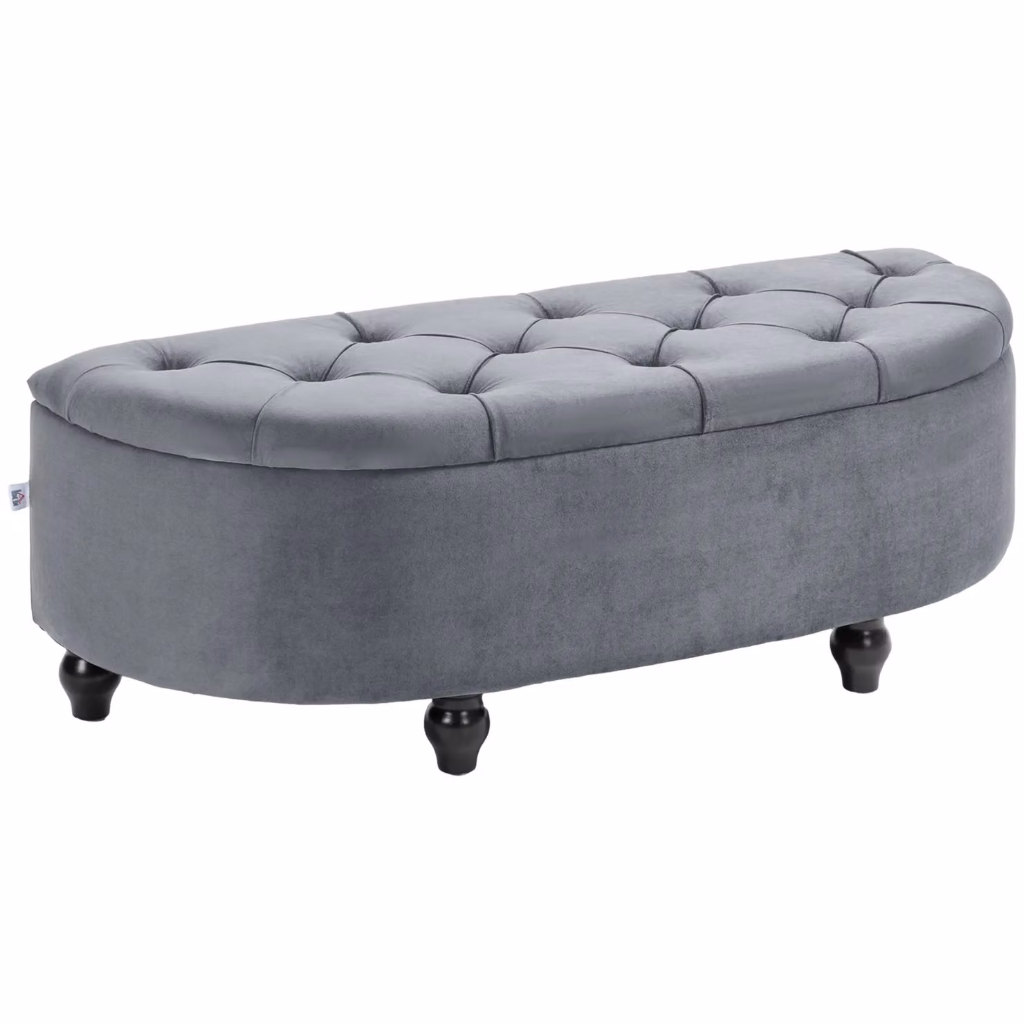 HOMCOM Semi-Circle Velvet Upholstered Ottoman Storage Bench in Grey, W/D/H: 120 x 46 x 42 cm – 2