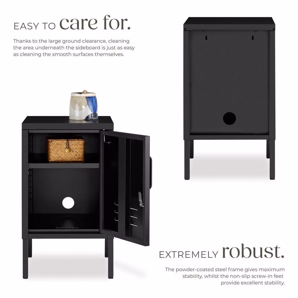 tectake Minimalist Black Metal Bedside Table – 3