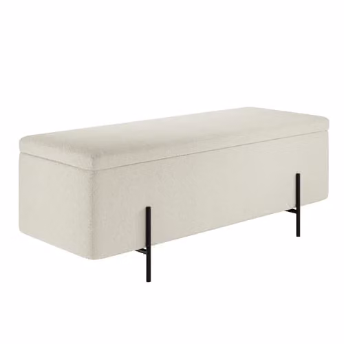 Lemon Pavilion Furniture Lola Storage Ottoman in Ivory Bouclé with Matt Black Metal Legs, W116 x D45 x H45 cm