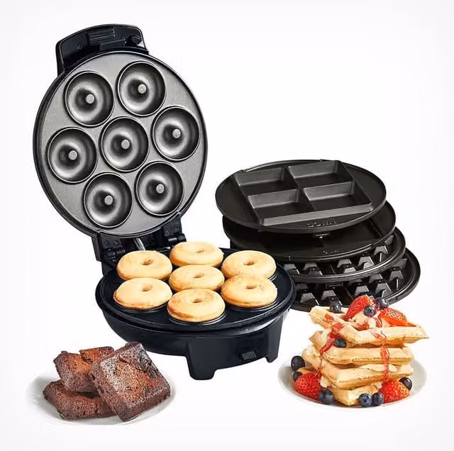 VonHaus Doughnut, Brownie and Waffle Maker with Removable Plates, Black