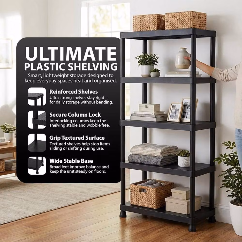 PAWNORA 5 Tier Plastic Freestanding Storage Shelving Rack in Black – 3